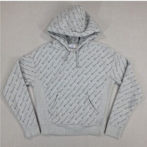 Champion Reverse Weave Hoodie Mens 2XL Gray Logo All Over Print Heavyweight